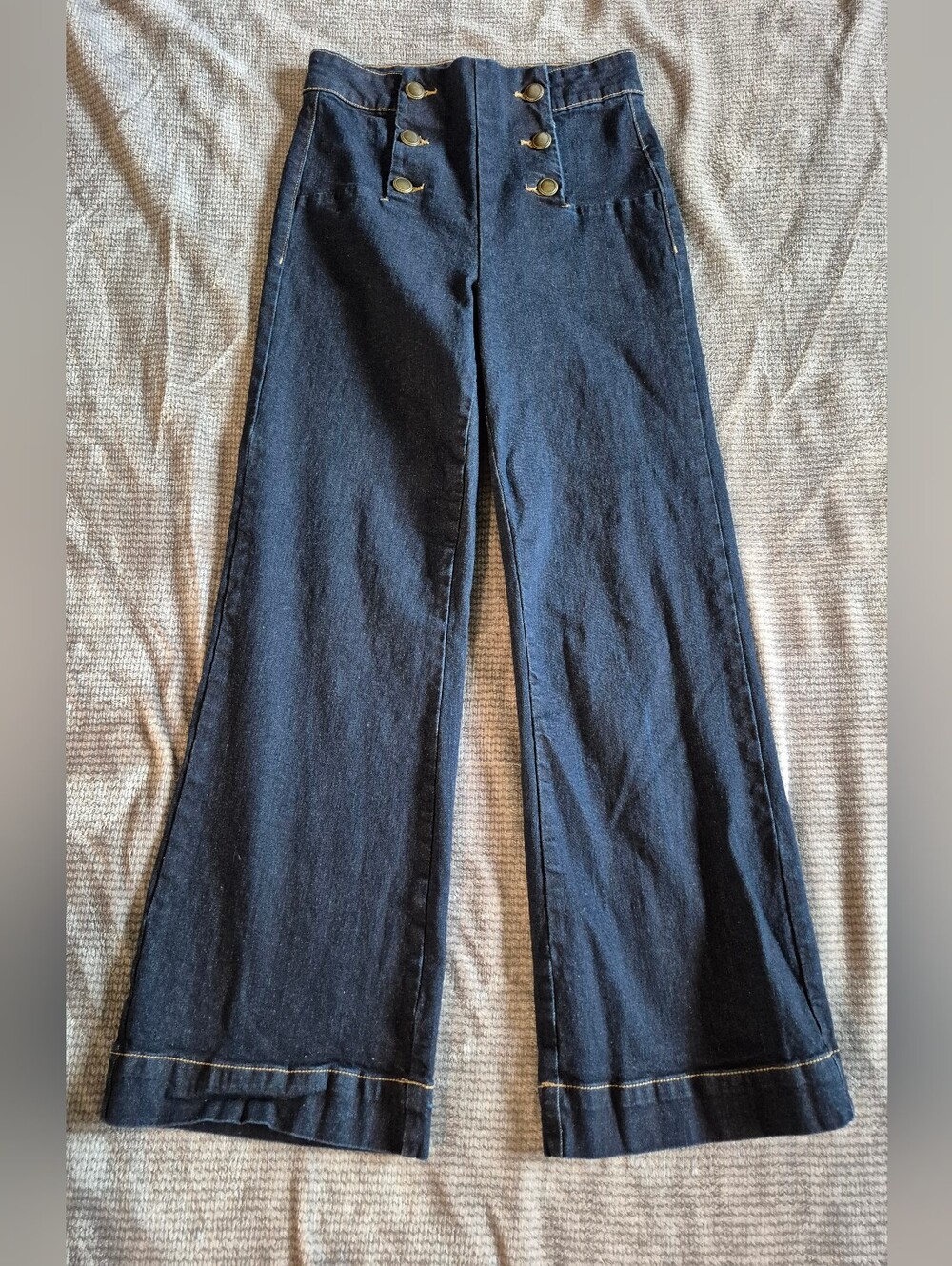 Autres Filles High Waist Bronze Button Wide Leg Dark Wash Jeans Sz 4 Retro